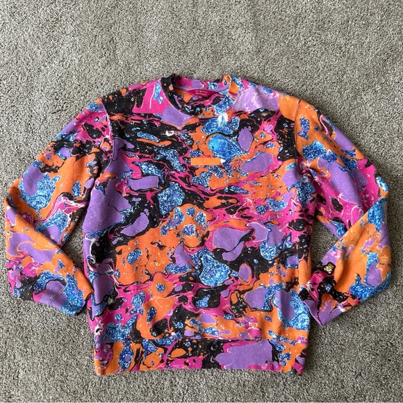 TEDDY FRESH x Myfawnwy size XS Unisex Abstract Marble Crew Logo Sweatshirt 45" B - Picture 1 of 7